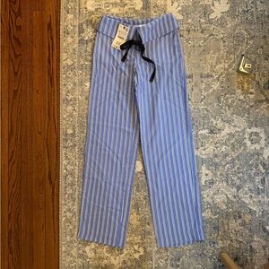 Zara Blue and White Striped Pants with Black Tie